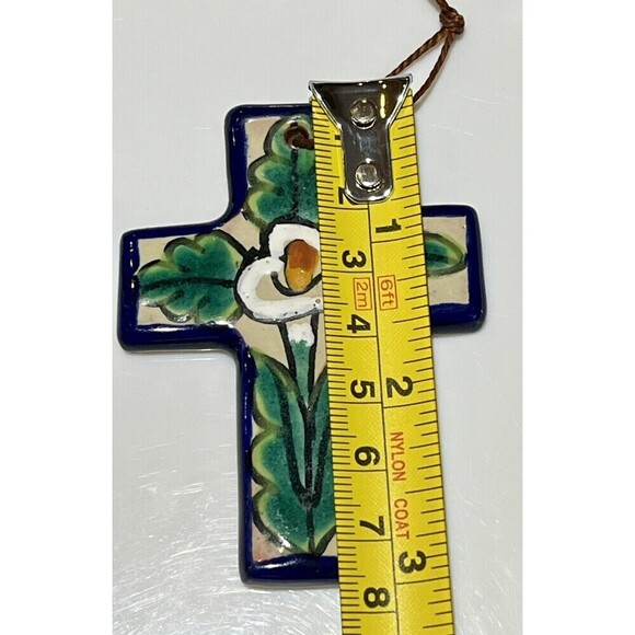 Mexican Pottery Folk Art Lilly Of The Valley Wall Cross Hand Painted 6” - Picture 6 of 8